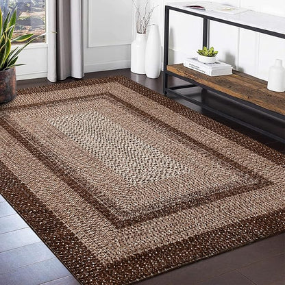 Washable Area Rug 6x9 Rug for Living Room Modern Rugs for Bedroom Decor Brown Rug Imitation Braided Non Slip Throw Rugs Stain Resistant Carpet for Nursery Dining Room 6'x9' Dark Brown