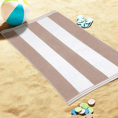 Superior Cotton Nautical Stripe Beach Towels, Colorful Towels for Adult, Kid, Pool, Swimming, Sand, Travel, Large Oversized, Absorbent, Fast Drying, Bath Basics, Cabana Collection, 1 Piece, Taupe