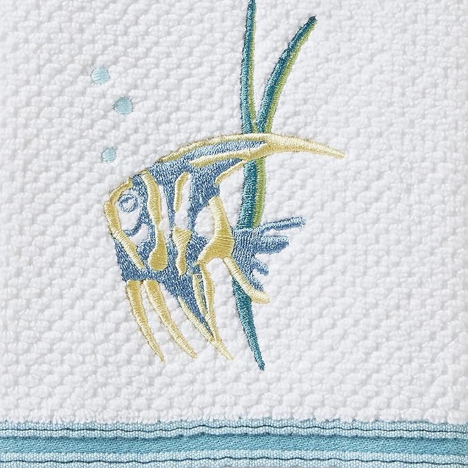 SKL Home Ocean Watercolor Hand Towel, White (2-Pack), 16 x 26 | 100% Cotton. 550 GSM. Plush & absorbent. For use in the bathroom, kitchen or bar. Great for Airbnb & beach décor.
