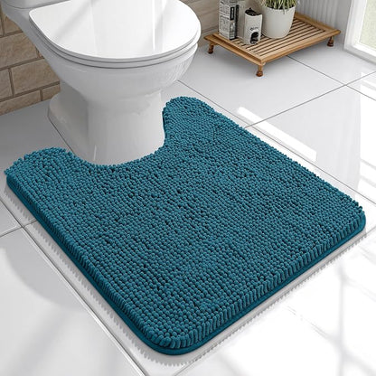 OLANLY Toilet Rugs U-Shaped 20x20, Soft Absorbent Chenille Contour Rugs | Peacock Blue, Quick-Drying Rubber Backing, Machine Washable Non-Slip Shaggy Bathroom Mat for Toilet, Home Decor Accessories