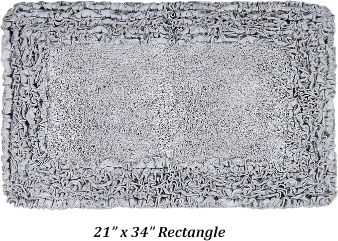 Better Trends Bath Rug 100% Cotton Non-Slip Bath Mat Soft Water Absorbent, Washable Rugs for Bedroom, Bathroom Floor Decor, Tub, Laundry Room Kitchen Rug, 21" x 34" Silver Shaggy Border Collection
