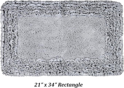 Better Trends Bath Rug 100% Cotton Non-Slip Bath Mat Soft Water Absorbent, Washable Rugs for Bedroom, Bathroom Floor Decor, Tub, Laundry Room Kitchen Rug, 21" x 34" Silver Shaggy Border Collection