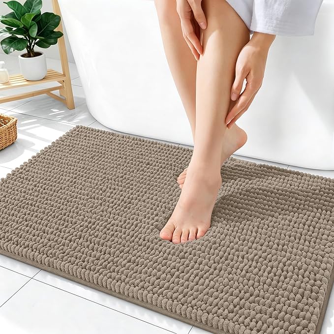 OLANLY Thick Chenille Absorbent Bathroom Rugs Mat 36x24, Warm Taupe | Soft Bath Rugs, Rubber Backing, Machine Wash Dry, Bath Mats for Bathroom, Tub and Shower, Home Decor Accessories
