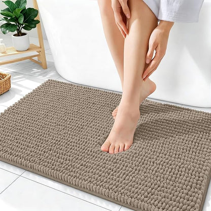 OLANLY Thick Chenille Absorbent Bathroom Rugs Mat 36x24, Warm Taupe | Soft Bath Rugs, Rubber Backing, Machine Wash Dry, Bath Mats for Bathroom, Tub and Shower, Home Decor Accessories