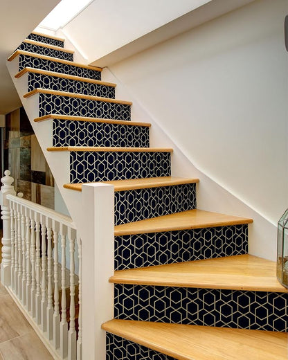 FLFK Stair Riser Decals,Rhombic Black and Gold Texture Vinyl Sticker for Stairs Decoration,14Pcs 39.3"X7.08"
