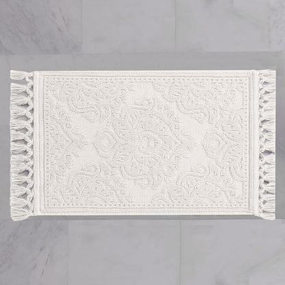 Jean Pierre - Ricardo Bath Mat, Woven Fringe Bathroom Rugs, 100% Cotton, Premium Bathroom Decor - Measures 21" x 34" - White