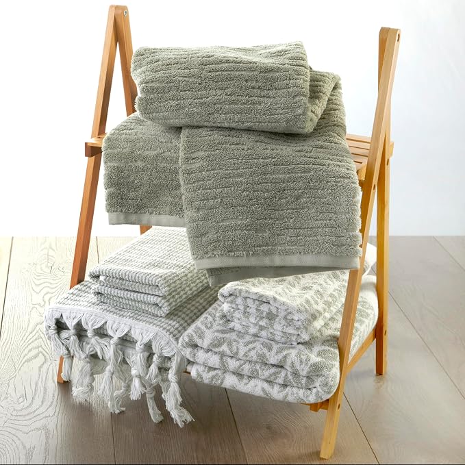 SKL Home CloudSoft Hand Towel Set, 2-Piece, 100% Cotton Luxury, Sage | Premium spa-level quality. 600 GSM weight. Ultra plush & absorbent. For use in the bathroom, kitchen, bar or any sink space.