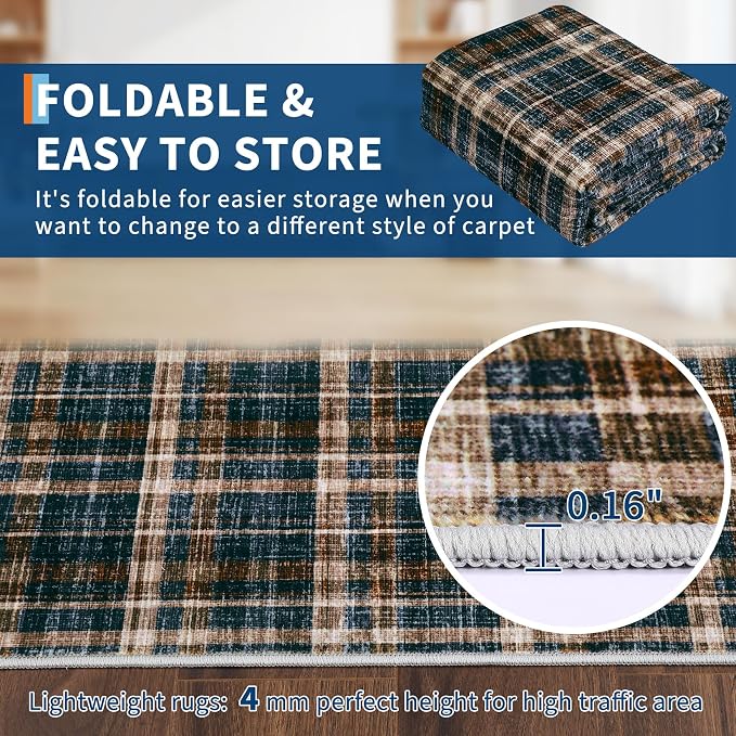 Washable Area Rug 4x6 Rugs for Living Room Modern Bedroom Rug Large Area Rug Non Slip Throw Rugs Soft Low Pile Stain Resistant Carpet for Dining Room Nursery Rug 4'x6' Black&Brown
