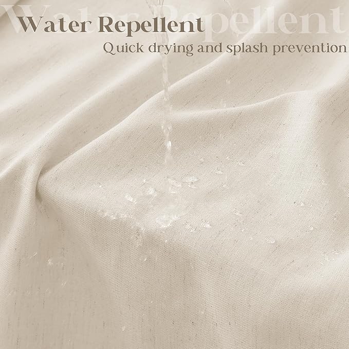 Beige Linen Shower Curtain for Bathroom Water Repellent 72x72 Inch | Neutral Shower Curtains Flax Textured Bath Decor Drapes Boho Farmhouse Rustic Shabby Chic Country Tan Beige with Hooks