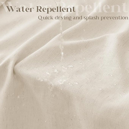 Beige Linen Shower Curtain for Bathroom Water Repellent 72x72 Inch | Neutral Shower Curtains Flax Textured Bath Decor Drapes Boho Farmhouse Rustic Shabby Chic Country Tan Beige with Hooks