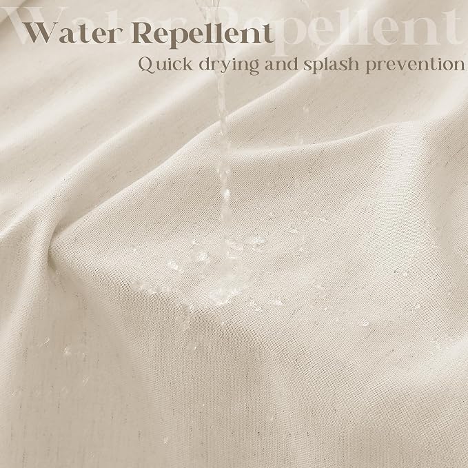 Beige Linen Shower Curtain for Bathroom Water Repellent 72x84 Inch | Extra Long XLong Tall, Shower Curtains 84 Inch Long, Bathtub, Neutral Country Farmhouse Boho Drapes, with Hooks, Tan Beige