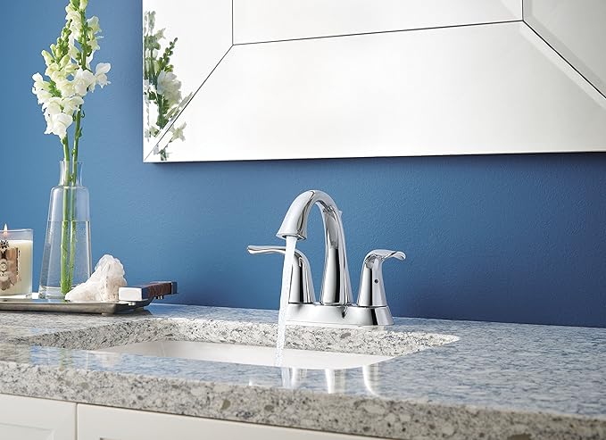 Delta Lahara Centerset Chrome Bathroom Faucet, 4 Inch 3 Hole Bathroom Sink Faucet for Vanity, Metal Push-Pop Drain Assembly, Chrome 2538-MPU-DST