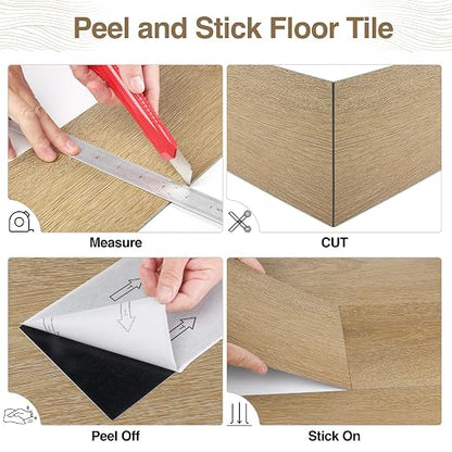 MULGREAT Peel and Stick Floor Tile, 54 Sq.Ft Waterproof Vinyl Flooring, 36 Pieces Wood-Look Self Adhesive Luxury Vinyl Plank Flooring for DIY Bathroom Laundry Bedroom RV Kitchen (Honey Oak)