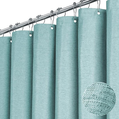 BTTN Extra Long Shower Curtain - 84 Inch Linen Textured Heavy Duty Fabric Shower Curtain Set with 12 Hooks, Turquoise Tall Luxury Simple Waterproof Cloth Shower Curtains for Bathroom - 72x84 -Teal