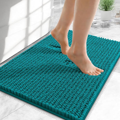 OLANLY Thick Chenille Small Bathroom Rugs Mats 24x16, Deep Lake | Soft Absorbent Bath Rugs, Rubber Backing, Machine Wash Dry, Bath Mats for Bathroom, Tub and Shower, Home Decor Accessories