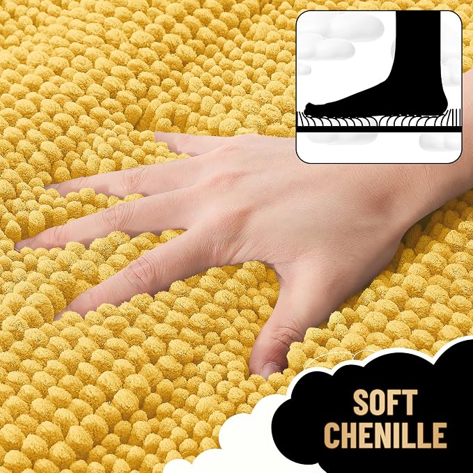 OLANLY Thick Bathroom Rugs 36x24, Soft Chenille Striped Bath Rugs, Yellow | Rubber Backing, Machine Wash, Extra Absorbent Bath Mats for Bathroom Floor, Tub and Shower, Home Decor Accessories