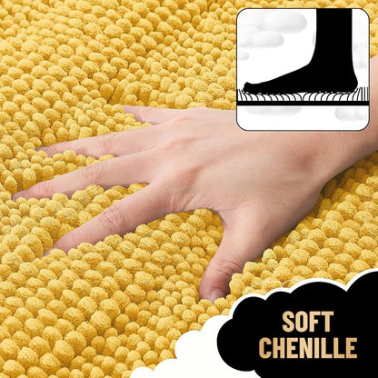OLANLY Thick Bathroom Runner Rugs 70x24, Chenille Long Bath Rugs, Yellow | Soft Absorbent Striped, Rubber Backing, Machine Wash, Bath Mats for Bathroom Floor, Tub and Shower, Home Decor Accessories