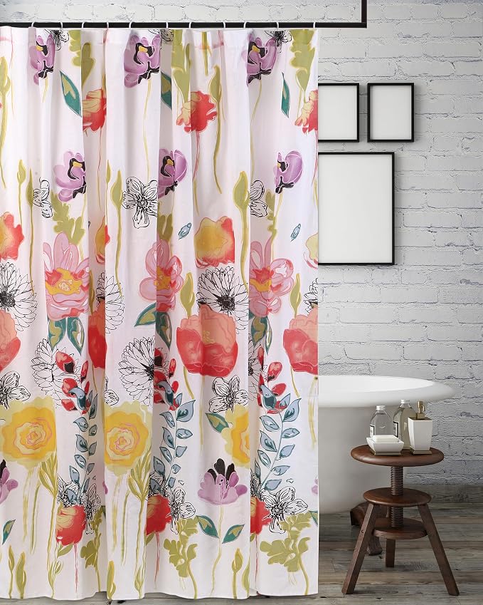 Greenland Home Fashions Fabric Sensations Shower Curtain, Stylish Bathroom Decor, Machine Washable, 72 inches x 72 inches, Watercolor Dream White