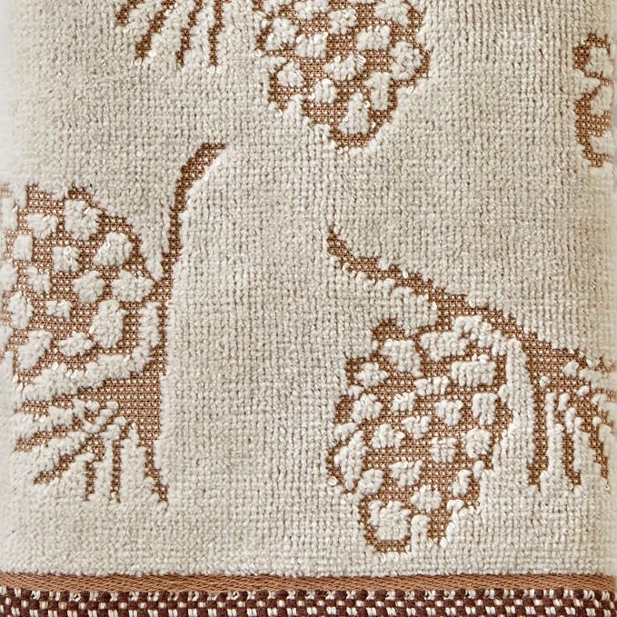 SKL Home Fall/Winter/Christmas Pinecone Hand Towel Set-2pc, Jacquard, Wheat | 100% Cotton. 550 GSM. Soft & absorbent jacquard. For the bathroom, kitchen or bar. Fun for fall, lodge/cabin décor & gifting.