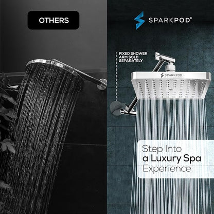 SparkPod 8" Square Rain Shower Head with 11" Shower Arm | Shower Head & Extension Arm Combo, Height Adjustable, High Pressure Performance, Easy 1-Minute Installation, Polished Chrome