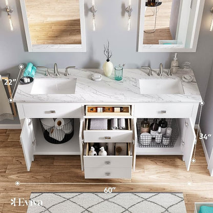 Artemis 60 in. White Double Sink Bath Vanity with Engineered Top and Undermount Porcelain Sinks