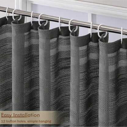 Extra Long Charcoal Grey Shower Curtain 96 Inch Long, Boho Chic Textured Soft Fabric Heavy Duty Cloth Bathroom Shower Curtain with Tassel, Tall Farmhouse Luxury Bath Decor, 72Wx96L Inches