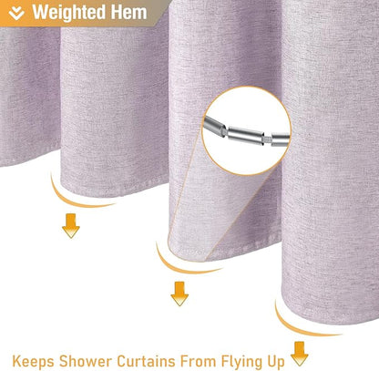 BTTN Lavender Shower Curtain - Linen Textured Heavy Duty Waterproof Cloth Shower Curtain Set with 12 Plastic Hooks, Hotel Spa Luxury Simple Decorative Thick Fabric Shower Curtains for Bathroom - 72x72