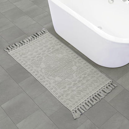 French Connection Nellore Bath Rugs, Woven and Beaded Bath Mats, Durable and Thick Bath Mats for Bathroom and Shower Rugs, 26" x 49", Medium Grey