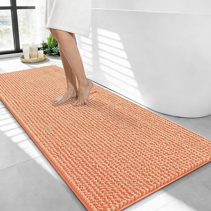 OLANLY Thick Chenille Bathroom Runner Rugs 44x24, Absorbent Bath Mat, Peach | Soft Bath Rugs, Rubber Backing, Machine Wash Dry, Bath Mats for Bathroom, Tub and Shower, Home Decor Accessories