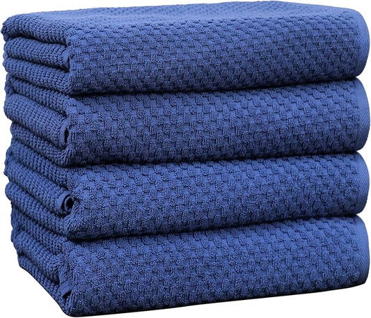 COTTON CRAFT Waffle Bath Towel - Set of 4 Luxury Euro Spa Waffle Weave Towels - 100% Ringspun Cotton - Super Absorbent Quick Dry Bath Towel Set - Oversized 30 inches x 56 inches - Blue