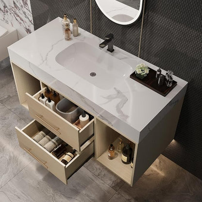 KEIKI 39.4" Bathroom Vanity with Undermount Sink Combo, Modern Floating Vanity Cabinet with 2 Drawers & Open Side Shelves, Storage Wall Mounted Cabinet for Small Space, Apricot‌