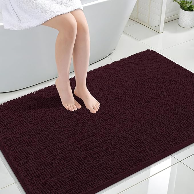 OLANLY Large Bathroom Rugs 47x32, Extra Soft Absorbent Chenille Bath Rugs | Black Cherry, Quick-Drying Rubber Backing, Washable Bath Mat for Bathroom Floor, Tub and Shower, Home Decor Accessories