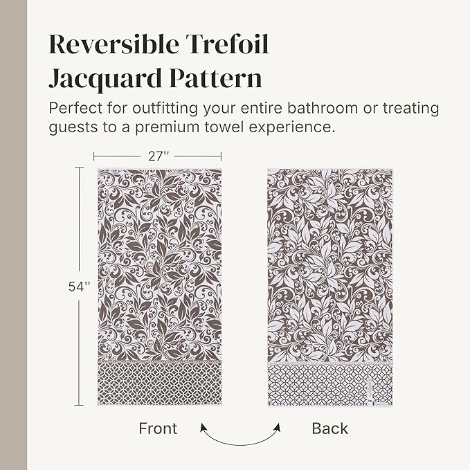 Modern Threads 6 Piece Bath Towel Set – Bathroom Set with 2 Bath Towels, 2 Hand Towels, and 2 Wash Cloths – 100% Cotton, Super Absorbent & Extra Soft – Reversible Botanical Vine (Taupe Brown)