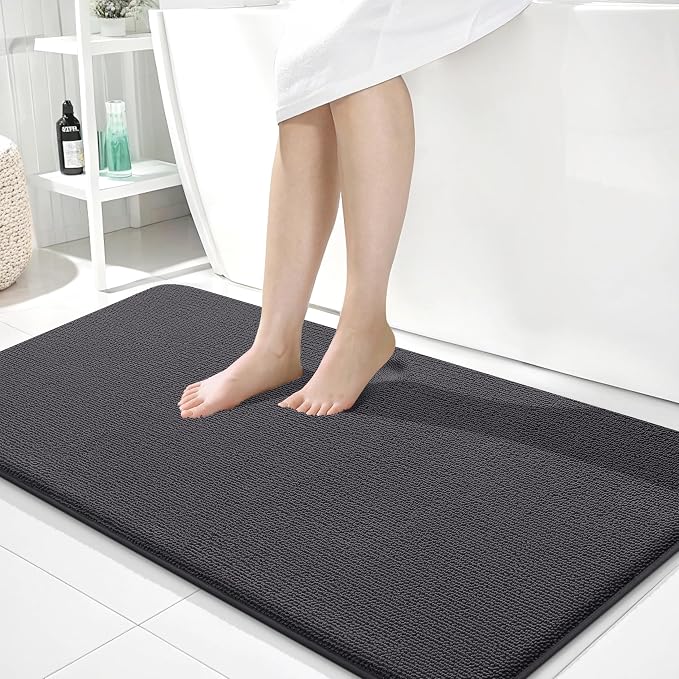 OLANLY Memory Foam Bathroom Runner Rug 44x24, Absorbent Long Mat, Dark Grey | Soft Quick Dry Bath Rugs, Non-Slip Carpet, Machine Washable Mat for Bathroom Floor, Tub and Shower, Home Decor Accessories