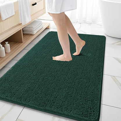 OLANLY Large Bathroom Rugs 59x35, Extra Soft Absorbent Chenille Bath Rugs | Blackish Green, Quick-Drying Rubber Backing, Washable Bath Mat for Bathroom Floor, Tub and Shower, Home Decor Accessories