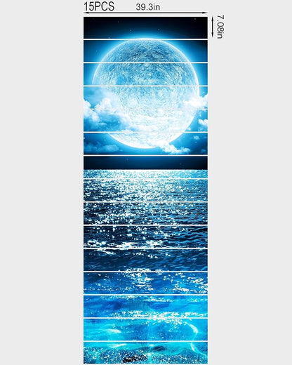 FLFK Bright Moon on The Sea Stair Stickers - Set of 15, Peel and Stick Stair Riser Decals, 39.3"x7.08"