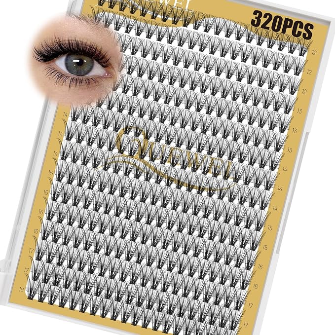 QUEWEL Lash Clusters 320Pcs 30D C Curl Lash Cluster Eyelash Extensions | Cluster Lashes Mix12-18mm Individual Eyelashes Clusters Wispy Lash Clusters Thin Band Soft to Use at Home(30D C Mix12-18)