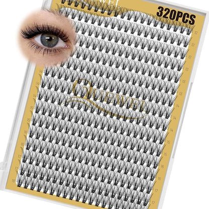 QUEWEL Lash Clusters 320Pcs 30D C Curl Lash Cluster Eyelash Extensions | Cluster Lashes Mix12-18mm Individual Eyelashes Clusters Wispy Lash Clusters Thin Band Soft to Use at Home(30D C Mix12-18)