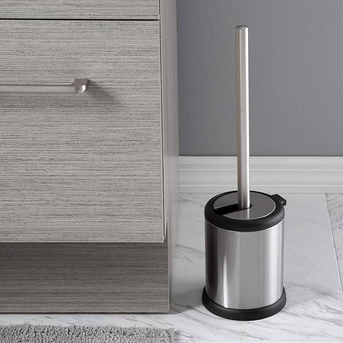 Bath Bliss Stainless Steel 2 Pack Self Closing Lid Toilet Brush and Holder, Finger Print Proof, Compact, Small Space, 6980-2PK, Silver