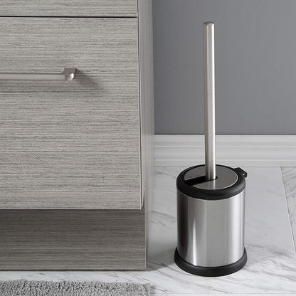 Bath Bliss Stainless Steel 2 Pack Self Closing Lid Toilet Brush and Holder, Finger Print Proof, Compact, Small Space, 6980-2PK, Silver