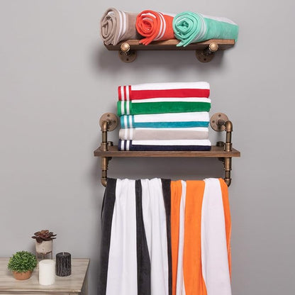 Superior Cotton Striped Beach Towels, Colorful Towels for Adult, Kid, Pool, Swimming, Sand, Travel, Large Oversized, Absorbent, Fast Drying, Bath Basics, Cabana Collection, Set of 2, Coral