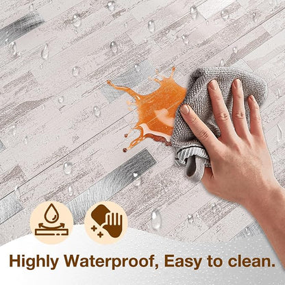 Peel and Stick Backsplash Tile Waterproof Removable PVC Wall Sticker 3D Faux Stone Marble Brick White Accent Panels (Polished Eurasia Silver - Gray, 40 Tiles - 18 sq. ft. (1.68 m²))