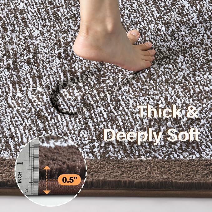 60x24 Long Bathroom Rugs Washable Non Slip, Brown Bath Mat for Bathroom Floor Tub, Soft Absorbent Quick Dry Mats for Shower,Bathtub,Home Decor