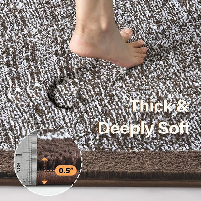 60x24 Long Bathroom Rugs Washable Non Slip, Brown Bath Mat for Bathroom Floor Tub, Soft Absorbent Quick Dry Mats for Shower,Bathtub,Home Decor