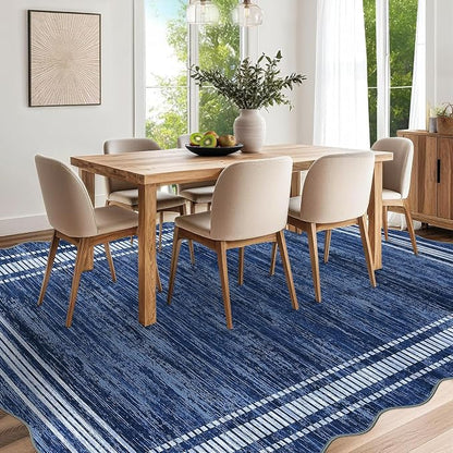 Garvee Navy Scalloped Rug 10x13 Washable Rug for Living Room | Girls Rug for Bedroom Non-Slip Soft Carpet for Bedroom, Scalloped Low-Pile Print Accent Rug for Dining Room Home Office