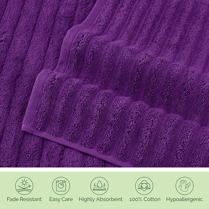 Elegant Comfort 100% Turkish Cotton Corduroy Ribbed Luxury Washcloths 6 Pack Soft 13 x 13 Inch - Higly Absorbent, Durable, Quick Dry, Spa Premium Hotel Quality for Bathroom or Travel, Purple