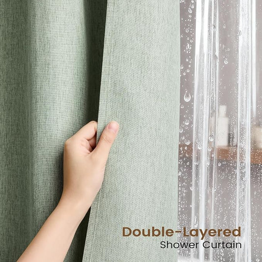 BTTN 72x84 Tall 3 in 1 Linen Texture Shower Curtain with Liner, Sage Green | Long Size, 230GSM Heavy Duty Polyester, Waterproof Clear Liner, Weighted Hem, 12 Plastic Hooks, Hotel Style, Machine Washable