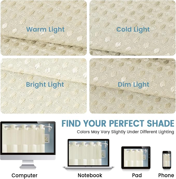 EUTXL Heavyweight No Hook Shower Curtain with Liner, Ivory, 54x80 | Snap in Liner, Thick Waffle Fabric, Hotel Quality, Corner Magnets, Waterproof & Washable