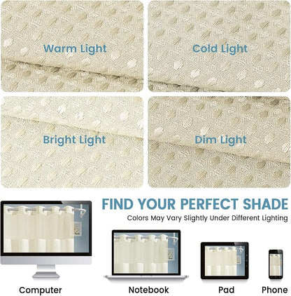 EUTXL Heavyweight No Hook Shower Curtain with Liner, Ivory, 54x80 | Snap in Liner, Thick Waffle Fabric, Hotel Quality, Corner Magnets, Waterproof & Washable