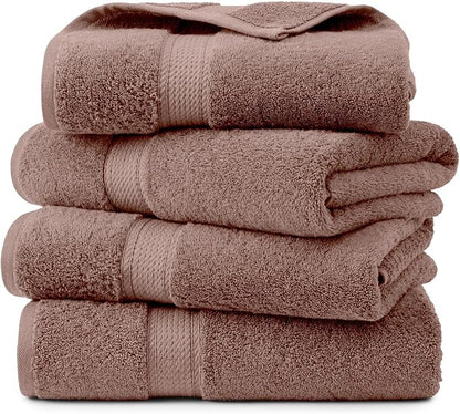 Superior Egyptian Cotton Plush Absorbent, Bath Towel Set of 4, Muted Mauve | Quick Dry, Soft Luxury Towel Set, Bath Essentials for Bathroom, Guest Bath, Spa, 4 Piece Bath, Madeline Towels